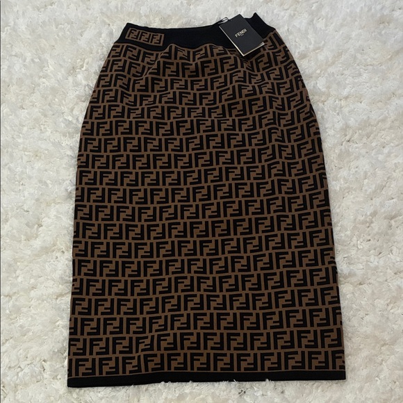 Fendi Dresses & Skirts - Fendi Brown & Black FF Logo Knit Pencil Skirt